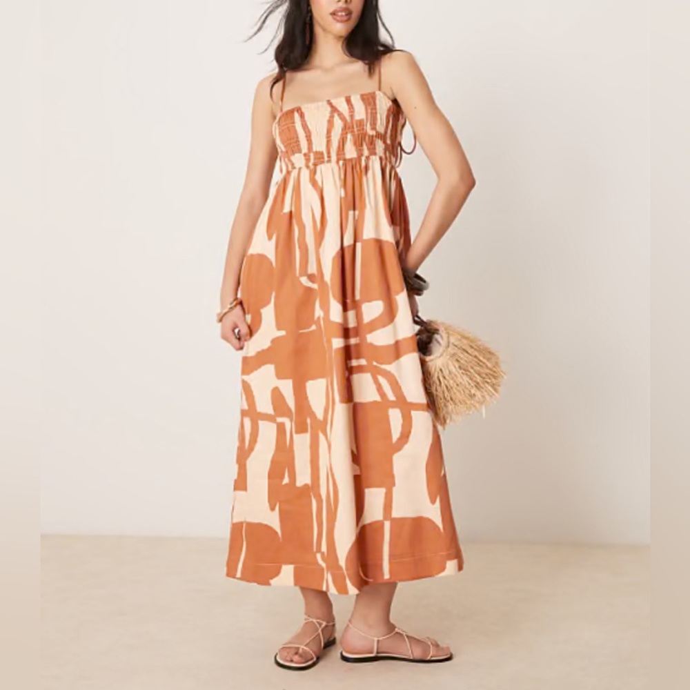 ASOS DESIGN shirred bust cotton sateen maxi dress in abstract print Size 4 NWOT